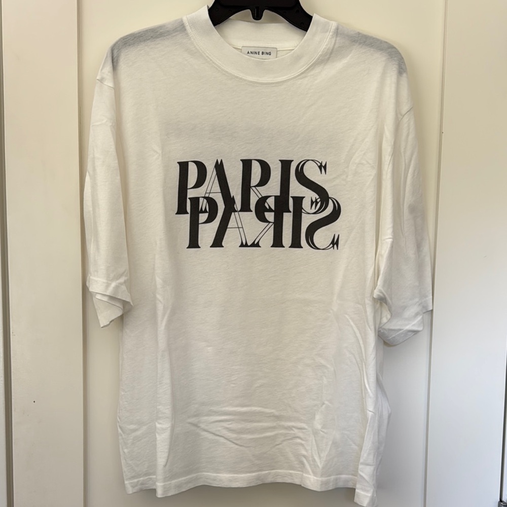New Anine Bing White ‘Paris’ tee t-shirt - Size L